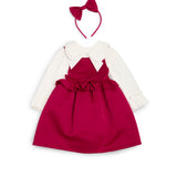 Caramelo Kids Girls Red & White Cotton Dress Set with Bow Hairband