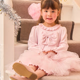 Caramelo Kids Girls Pink Tulle Dress Set with Diamanté Bows