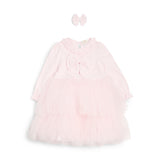 Caramelo Kids Girls Pink Tulle Dress Set with Diamanté Bows