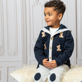 Caramelo Kids Boys Navy Blue Cotton Teddy Tracksuit Set