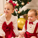 Caramelo Kids Baby Boys Red & Ivory Cotton Shorts Set with Bow Tie