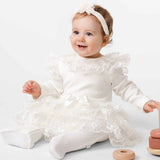 CARAMELO KIDS Baby Girls Ivory Cotton & Tulle Babygrow