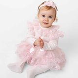 CARAMELO KIDS Baby Girls Pink Cotton & Tulle Babygrow