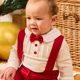 Caramelo Kids Baby Boys Red & Ivory Cotton Shorts Set with Bow Tie
