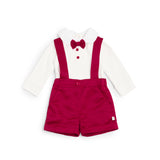 Caramelo Kids Baby Boys Red & Ivory Cotton Shorts Set with Bow Tie