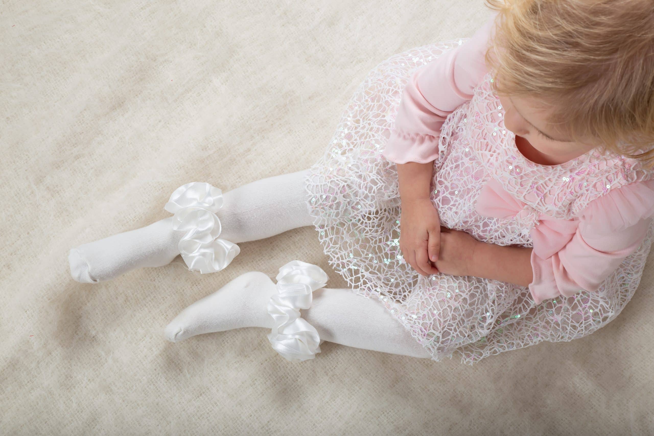 Caramelo Kids Ruffle Ribbon Ankle Tights - Ivory