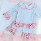 Girls White & Pink Personalised Frilly Pyjamas