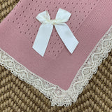 Baby's Lace Dusky Pink Shawl With White Trim