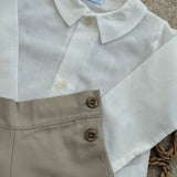 Boys White & Beige Shirt and Shorts Set 6 Months