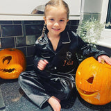 Kids Velour Halloween Personalised Pyjamas - Black