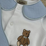 Baby Boys Blue Bear Handmade Sleepsuit & Bib