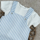 Boys Blue Stripe Linen Dungarees and Top