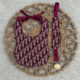 Baby's Red inspired Dior Bib & Dummy Clip Set