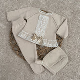 Baby Girls Beige Lace Knitted 3 Piece