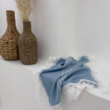 Luxury Knitted Baby Muslin Blanket with Lace Trim - Blue