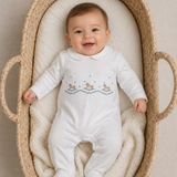 Luxury Personalised Rocking Horse Sleepsuit & Bib Set – Blue Embroidery