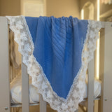 Luxury Knitted Baby Muslin Blanket with Lace Trim - Blue