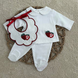 Personalised White Strawberry Two Piece Set | Coming Home Outfit Handmade