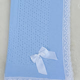 Baby's Lace Blue Shawl With White Trim