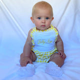 Girls Cotton Lemon Gingham Romper With Frills