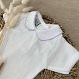 Babidu Boys White Cotton Short Sleeved Blue Edge Bodysuit