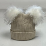 Baby's Beige Double Pom Pom Hat