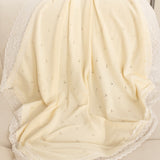 Cream Cotton Baby Shawl with Soft White Lace Trim