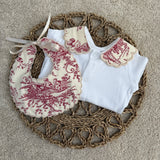 Baby Girls cream & Red Vintage Handmade Sleepsuit & Bib
