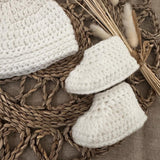 Perfect Little Thing - PRE ORDER Hand Made Aran Bear Hat and Booties Crochet - White