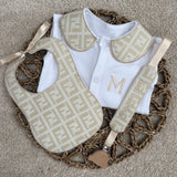 Baby’s Unisex Classic Handmade Sleepsuit, Bib & Dummy Clip Set