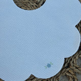 Personalised Spanish White With Blue Flowers Scallop Bib
