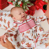 PRE-ORDER Baby Boys’ Christmas Teddy Bear Smocked Sleepsuit