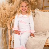 Girls White & Pink Personalised Frilly Pyjamas