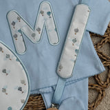 Personalised Baby Blue Hot Air Balloon Baby Set – Sleepsuit, Handmade Bib & Dummy Clip