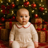 Baby Boy’s Christmas Personalised Sleepsuit With Red Bows