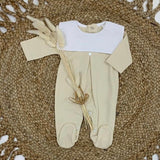 Baby Unisex Cotton Bib Romper - Beige