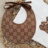 Boys Brown Billy Bear Handmade Sleepsuit & Bib Set