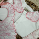 Girls Baby Quilted Pink Safari Print Handmade Sleepsuit, Dummy Clip & Bib Set