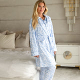 PRE ORDER Luxury Blue Safari Toile Women’s Summer Dressing Gown – Lightweight Cotton Robe