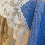 Luxury Knitted Baby Muslin Blanket with Lace Trim - Blue