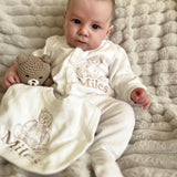 Unisex Baby Personalised Bear Sleepsuit Set With Hat & Bib