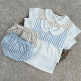 Boys Beige Stripe Cotton Top & Jam Pant