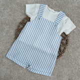 Boys Blue Stripe Linen Dungarees and Top