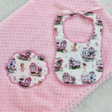 Girls Pink Waffle Blanket & Hand made bib Gift Set