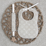 Baby's Beige Handmade Bib & Dummy Clip Set