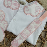 Girls Baby Pink Safari Print Handmade Sleepsuit, Dummy Clip & Bib Set