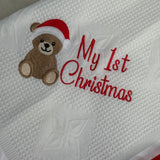 My First Christmas Teddy Bear Baby Shawl – White & Red