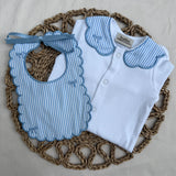 Girls Blue Stripe Bow Handmade Sleepsuit & Bib Set