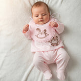 Baby Girls Pink Rocking Horse Set With Pink Bib