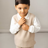 Caramelo Kids Boys Beige Knitted Zip Neck Polo Set